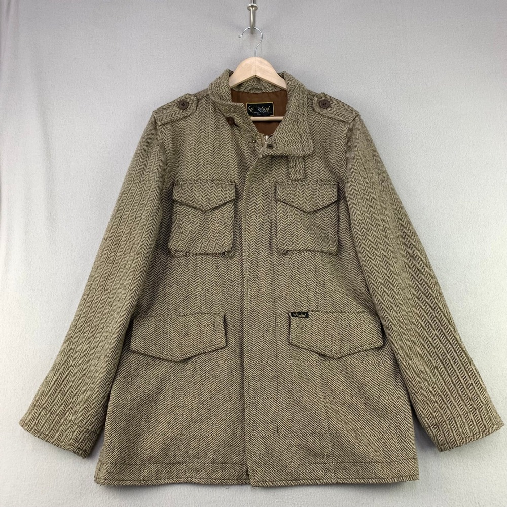 Vintage Ezekiel Black Label Field Coat Mens Medium Brown Wool Tweed Military Y2K